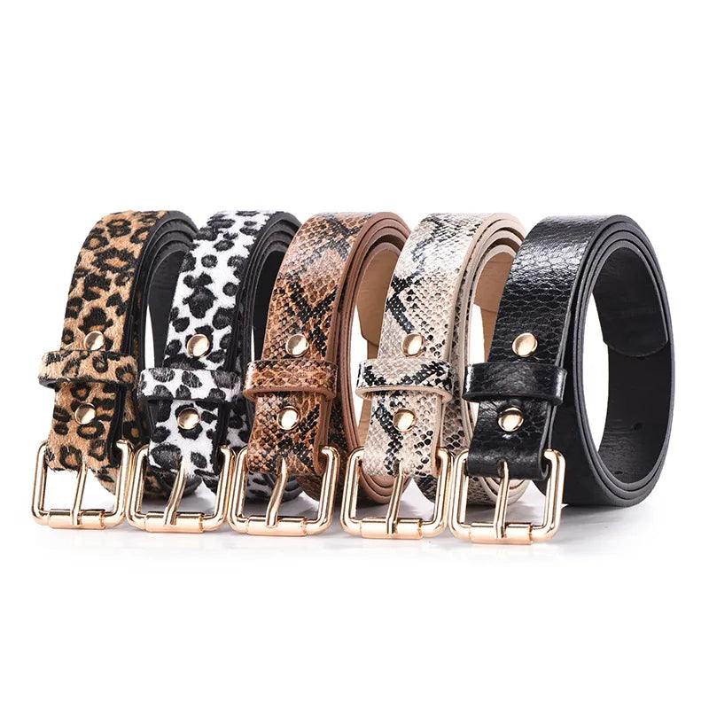 Leather Leopard Snake Print Slim Belt