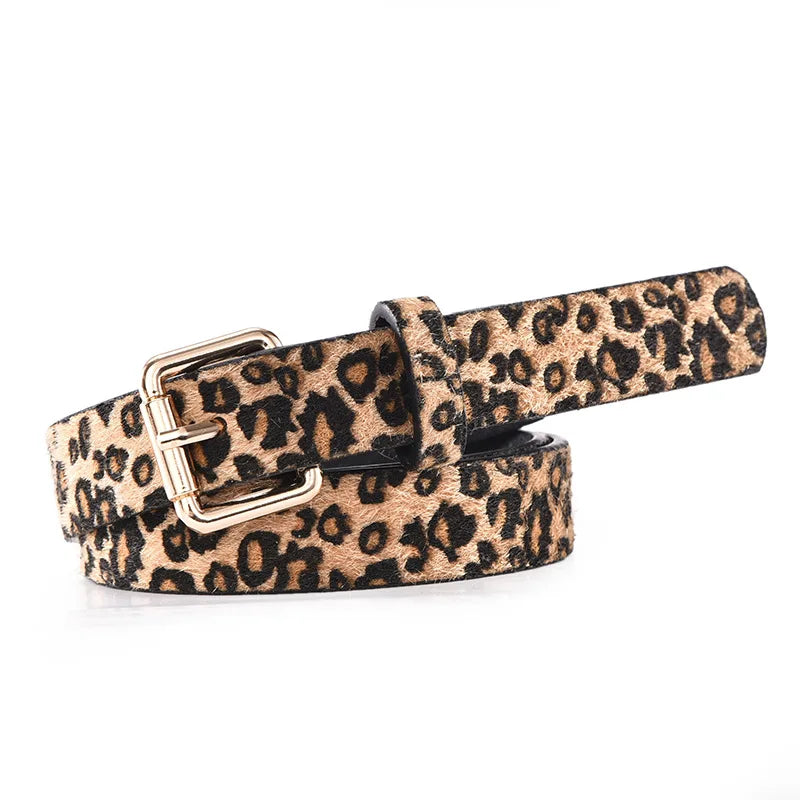 Leather Leopard Snake Print Slim Belt