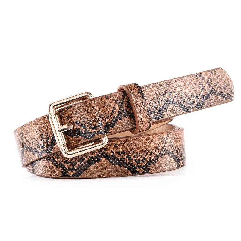 Leather Leopard Snake Print Slim Belt