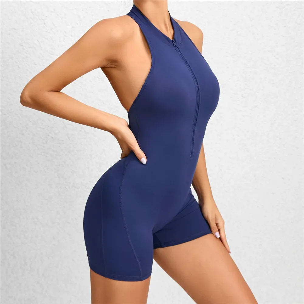 Sporty High-Waist Romper – Stylish Hollow-Out Design