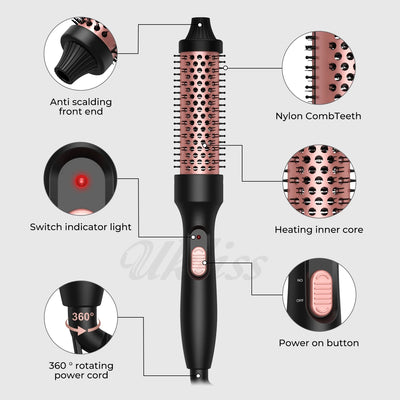 Thermal Curl Pro - 1.5 Inch Ceramic Heated Volumizing Brush for Effortless Curls & Travel Styling