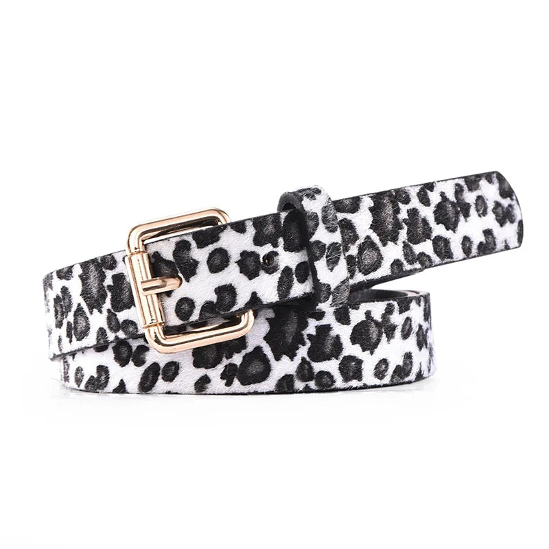 Leather Leopard Snake Print Slim Belt