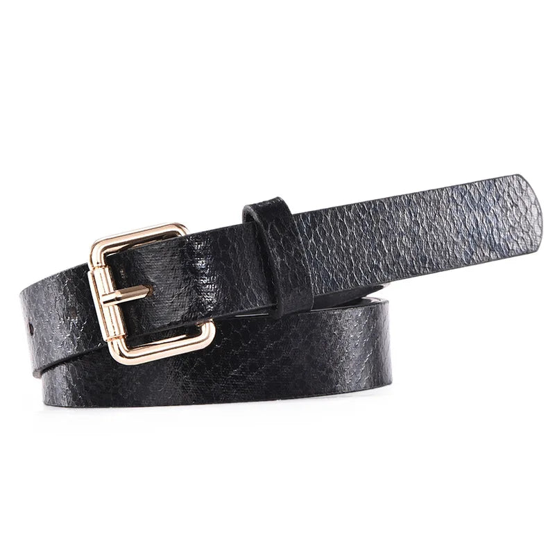 Leather Leopard Snake Print Slim Belt